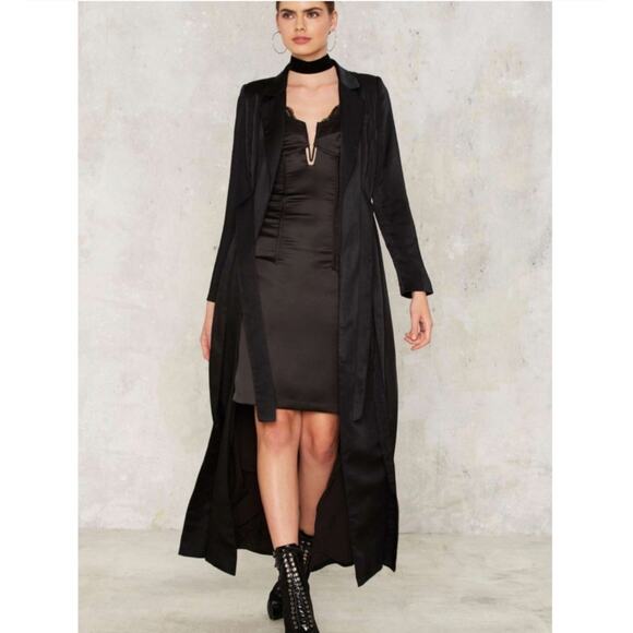 Lavish Alice Tie Front Notch Collar Duster Satin Trench Coat Jacket Size US 6 - Picture 2 of 10